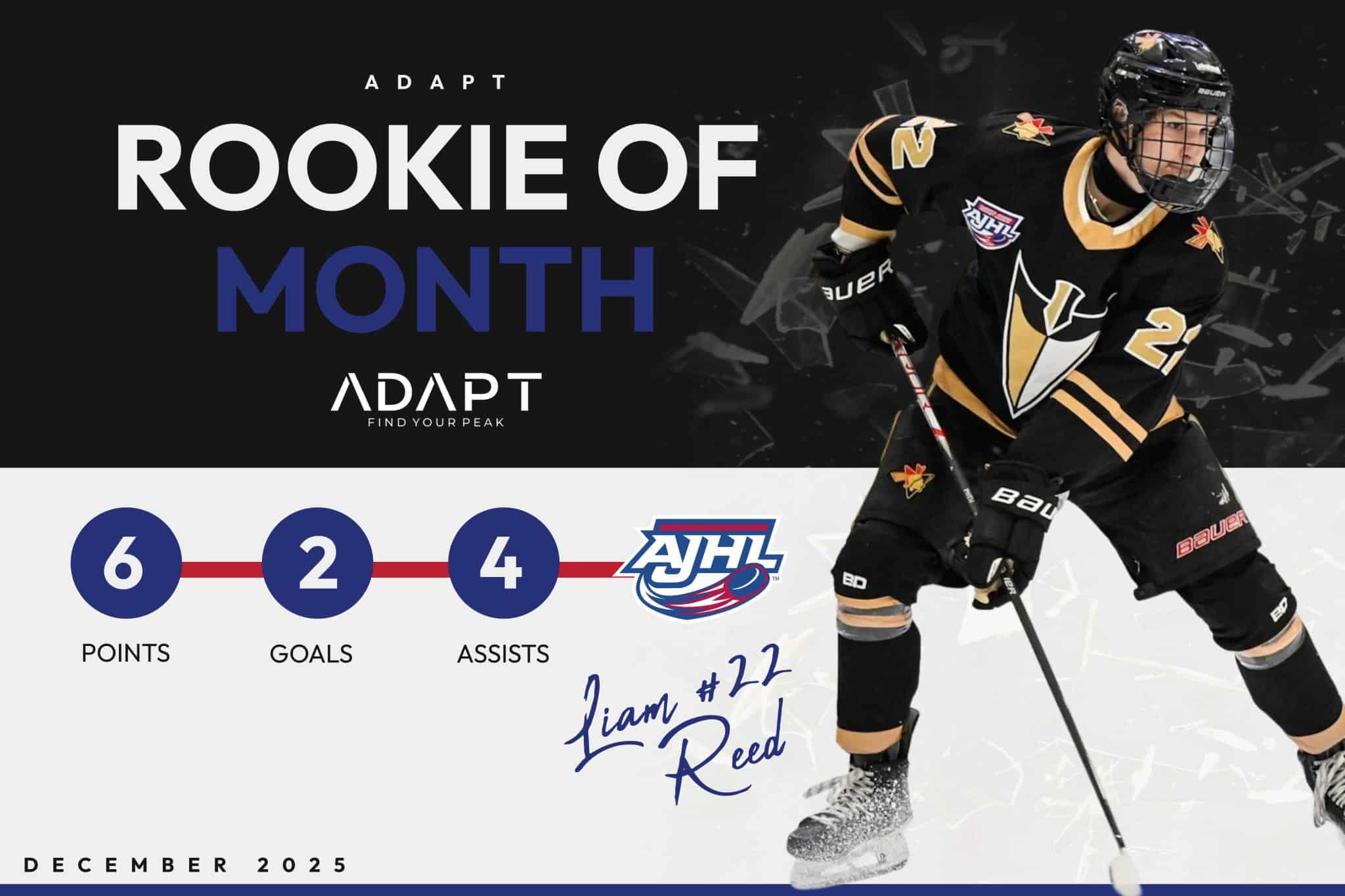 Liam Reed named AJHL Rookie of the Month for December - Lakeland Connect